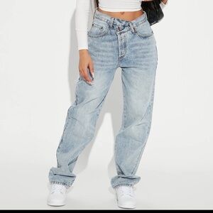 Fashion nova Step Waistband Crossover Jeans - Light Blue Wash